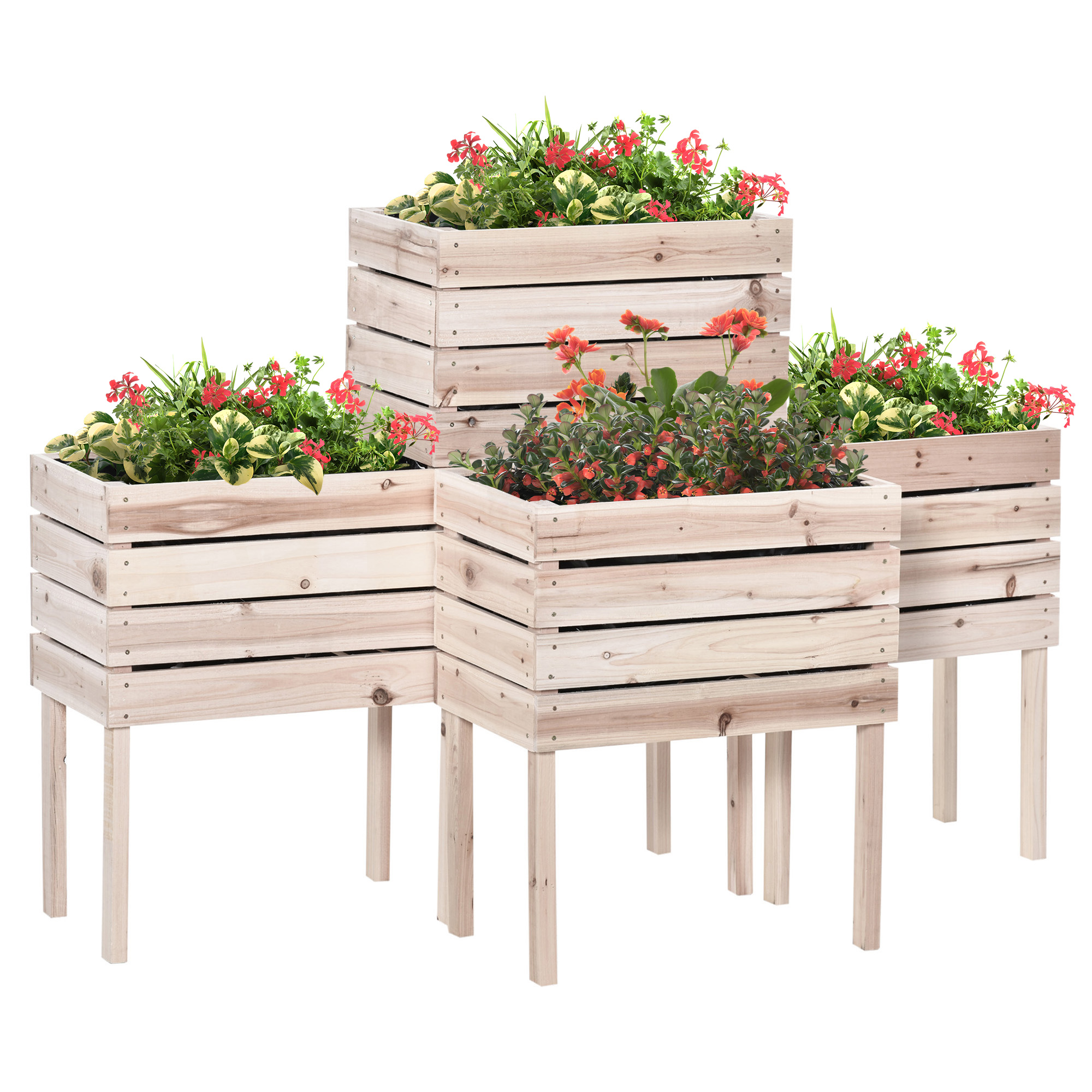 Outsunny Hochbeet Blumenkasten Pflanzenkasten, wetterbeständig, Massivholz, 50 cm x 30 cm x 60 cm, Natur
