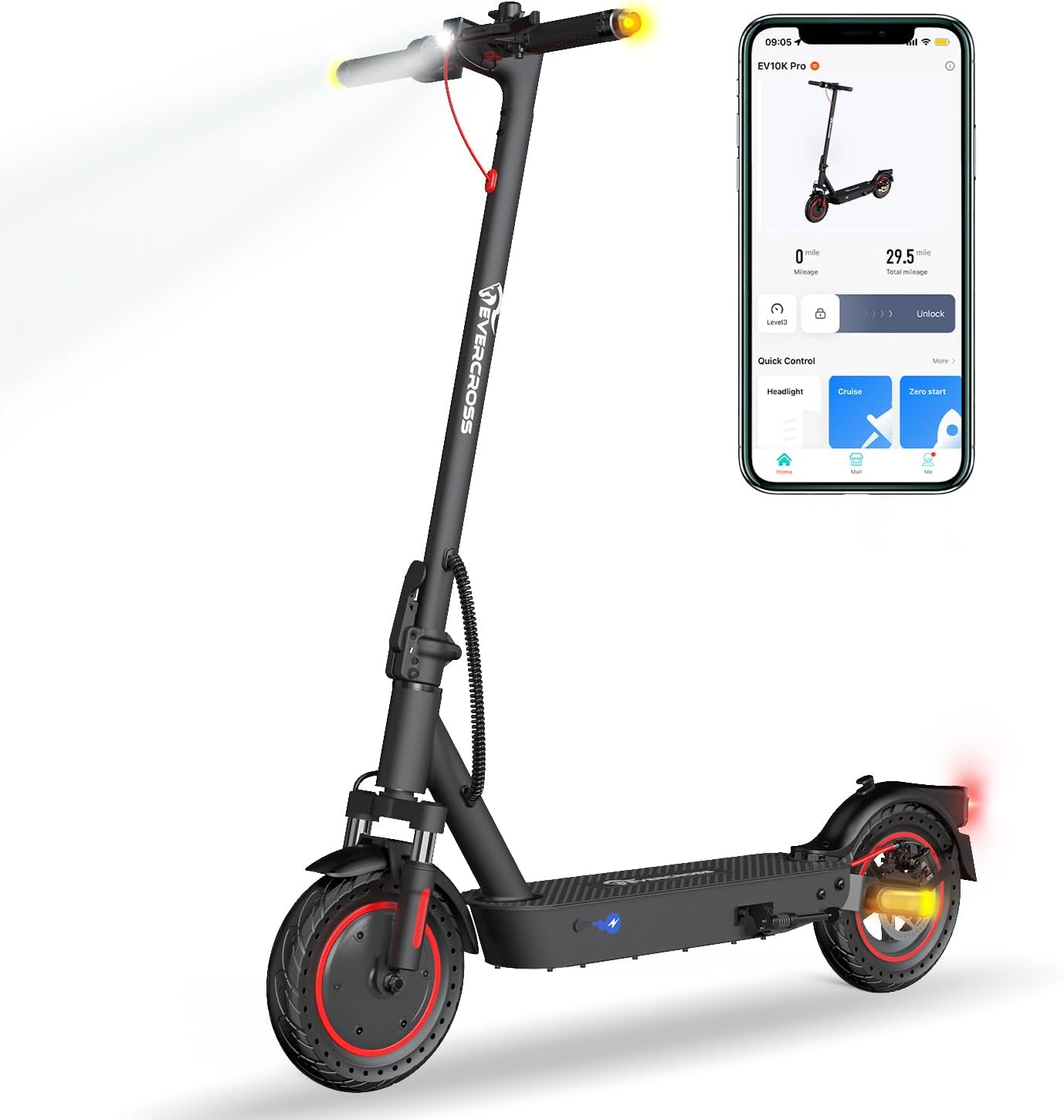 EVERCROSS EV10K PRO Monopattino Elettrico Adulto, 10'' Monopattino Elettrico Pieghevole, Scooter Elettrico con Batteria 410WH, Velocità Max 25km/h, Controllo dell'app, Doppi Ammortizzatori