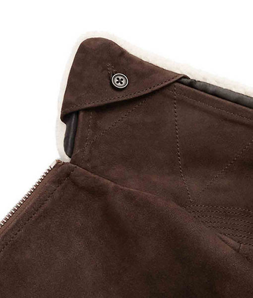 Men’s Bomber Brown Suede Shearling Trim Jacket
