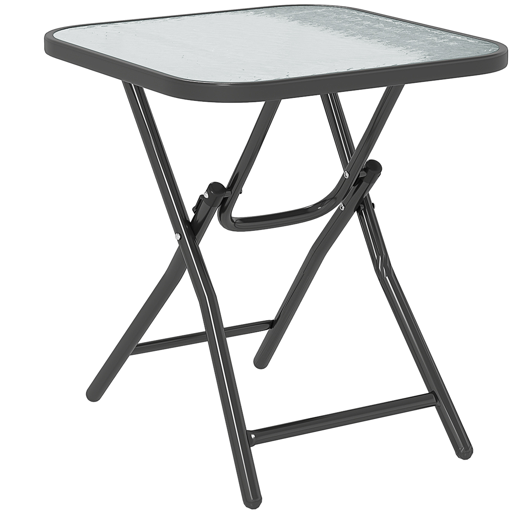 Outsunny Quadratischer Bistrotisch für den Garten 45 x 45 x 50 cm klappbar Metall Schwarz Gehärtetes Glasplatte Schwarz