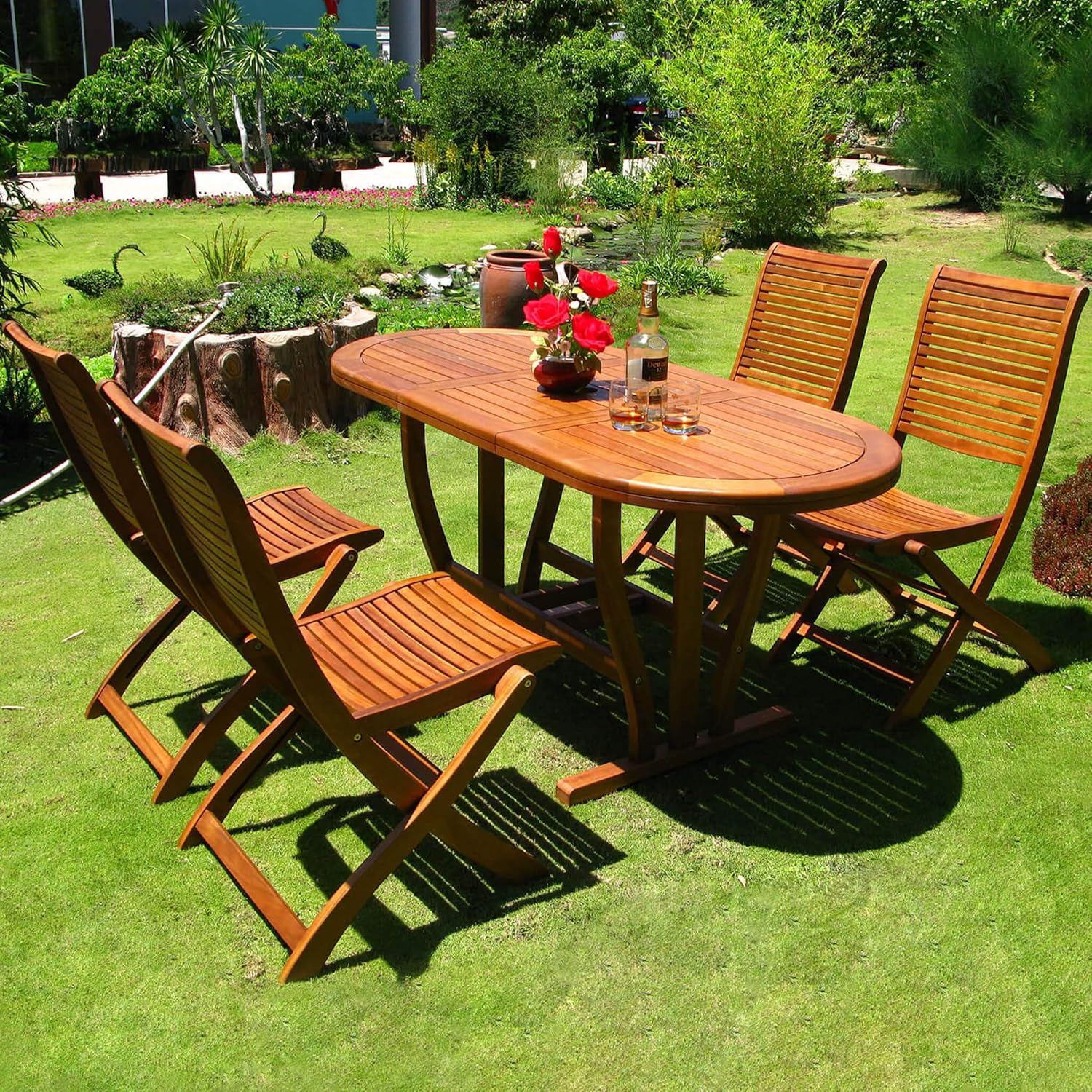 milani home TURRIS 120/160 Solid Acacia Wood Extendable Garden Table