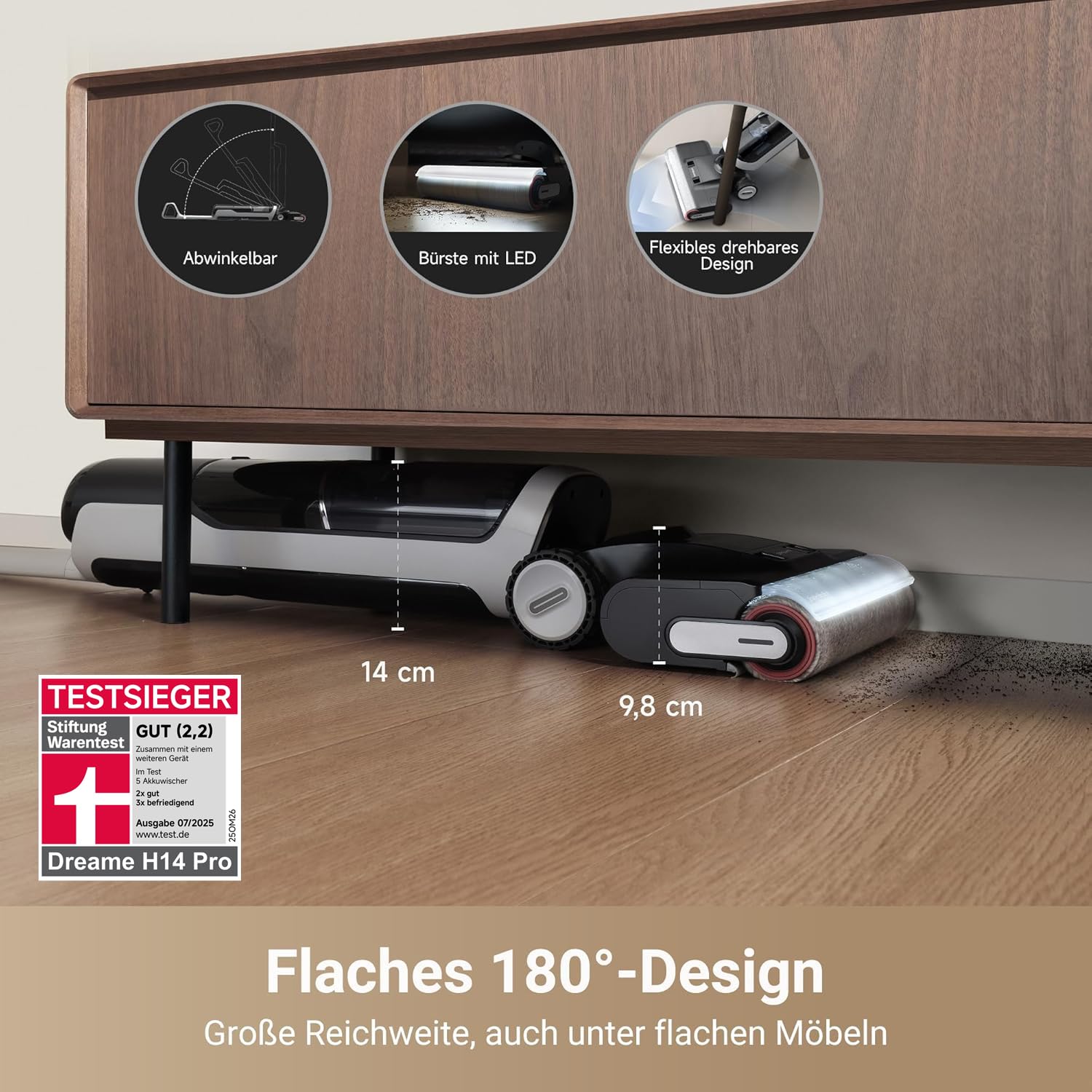 Nass- und Trockensauger H14 Pro mit 18.000 Pa Saugkraft, 180° Flachreinigung und 60 °C Bürstenpflege