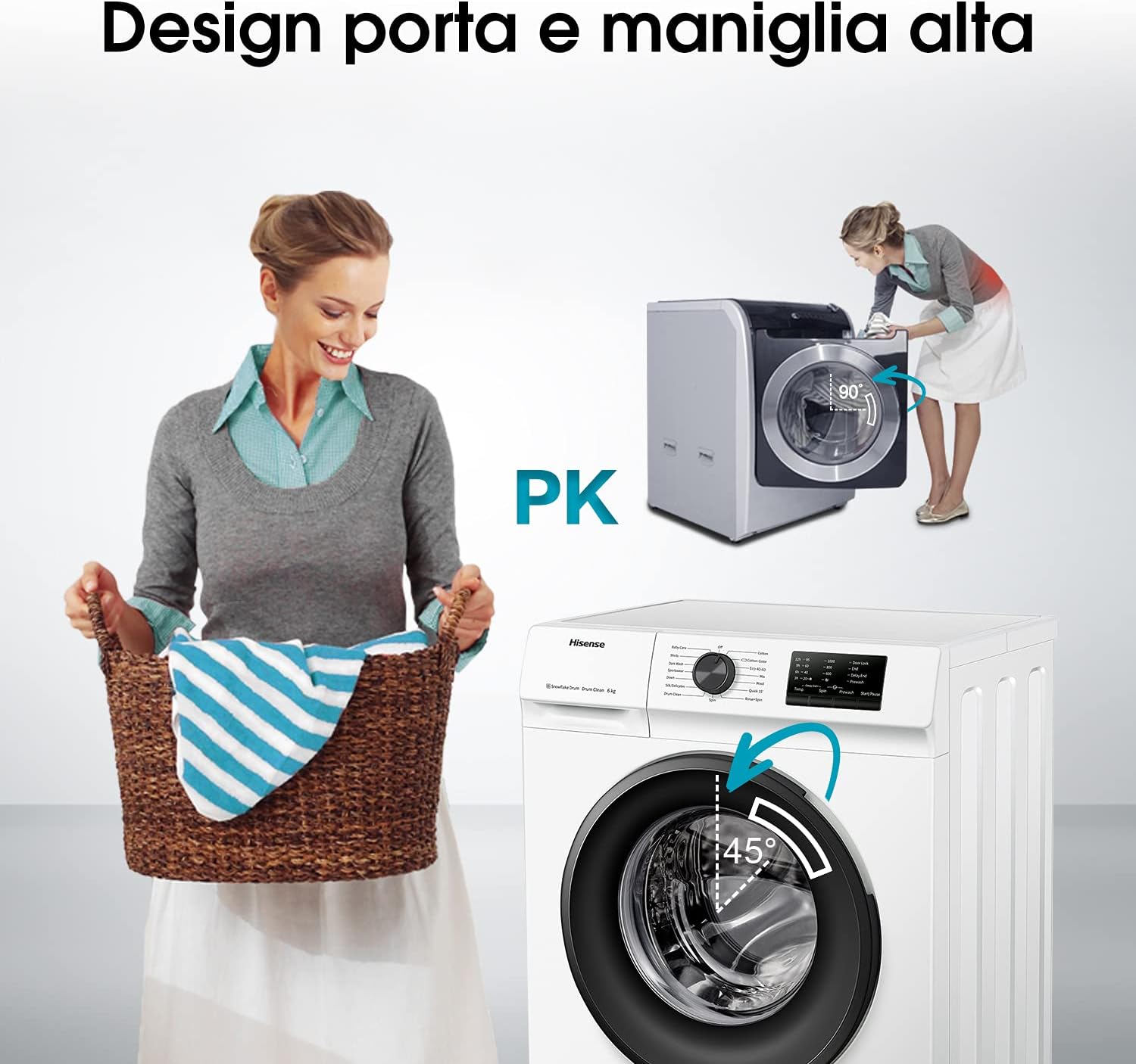 Hisense WFVB7012EM Front Load Washing Machine 7 kg 1200 rpm 15 Programs Steam LED Display Rapid Program Delay Start Child Lock