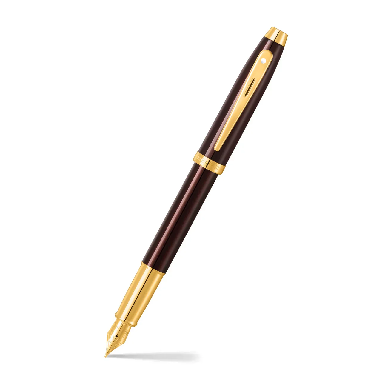 Sheaffer? 100 9370 Glossy Coffee Brown Fountain Pen With PVD Gold-Tone Trim