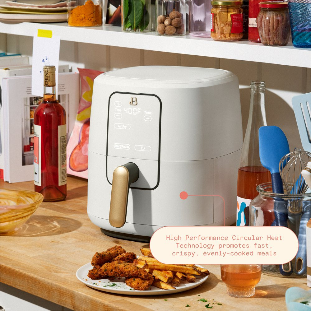 Drew Barrymore Beautiful 6 Quart Air Fryer with TurboCrisp Technology, Touch Display, White