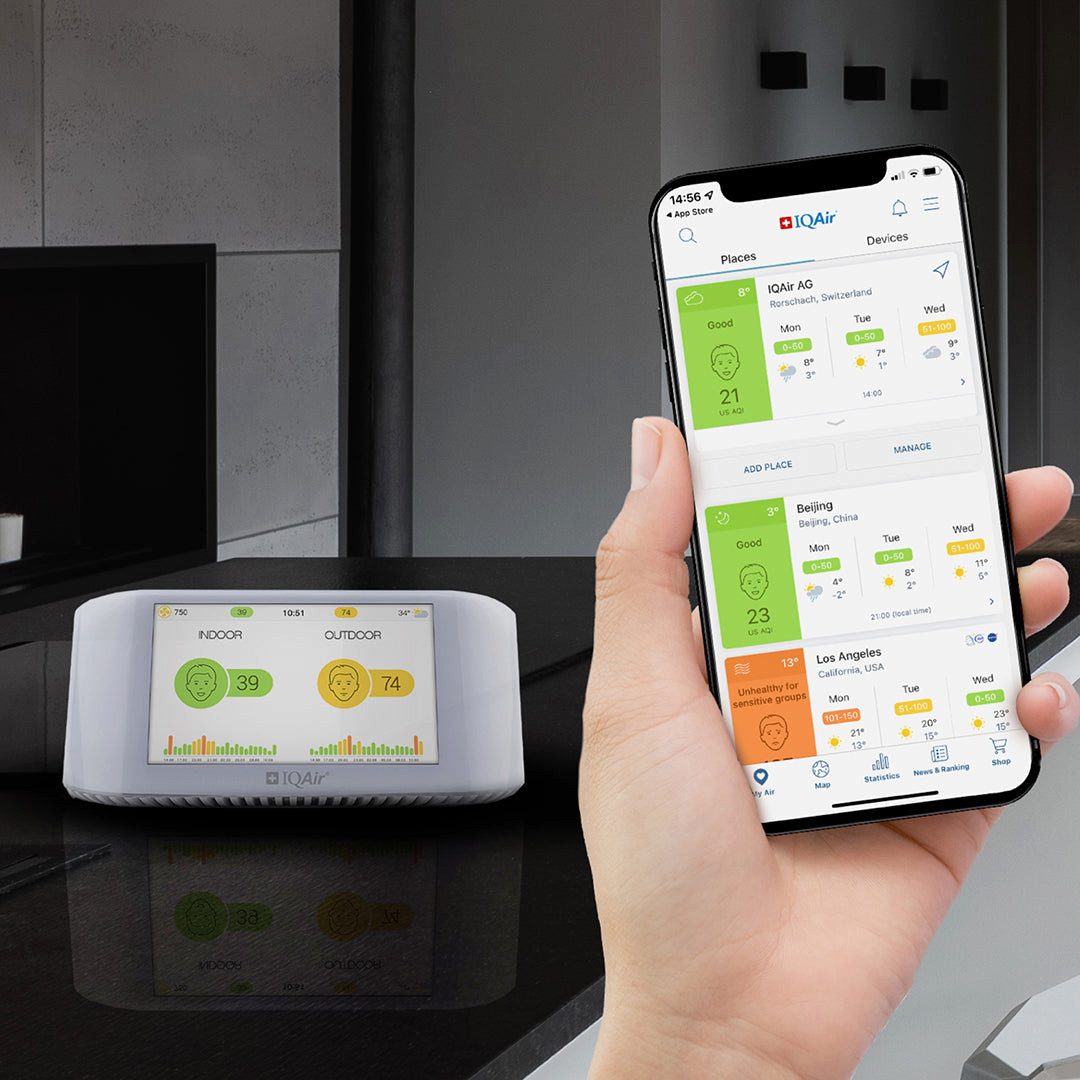 Raumluft-Qualitätssensor IQAir AirVisual Luftqualitätsmessgerät für Innenräume