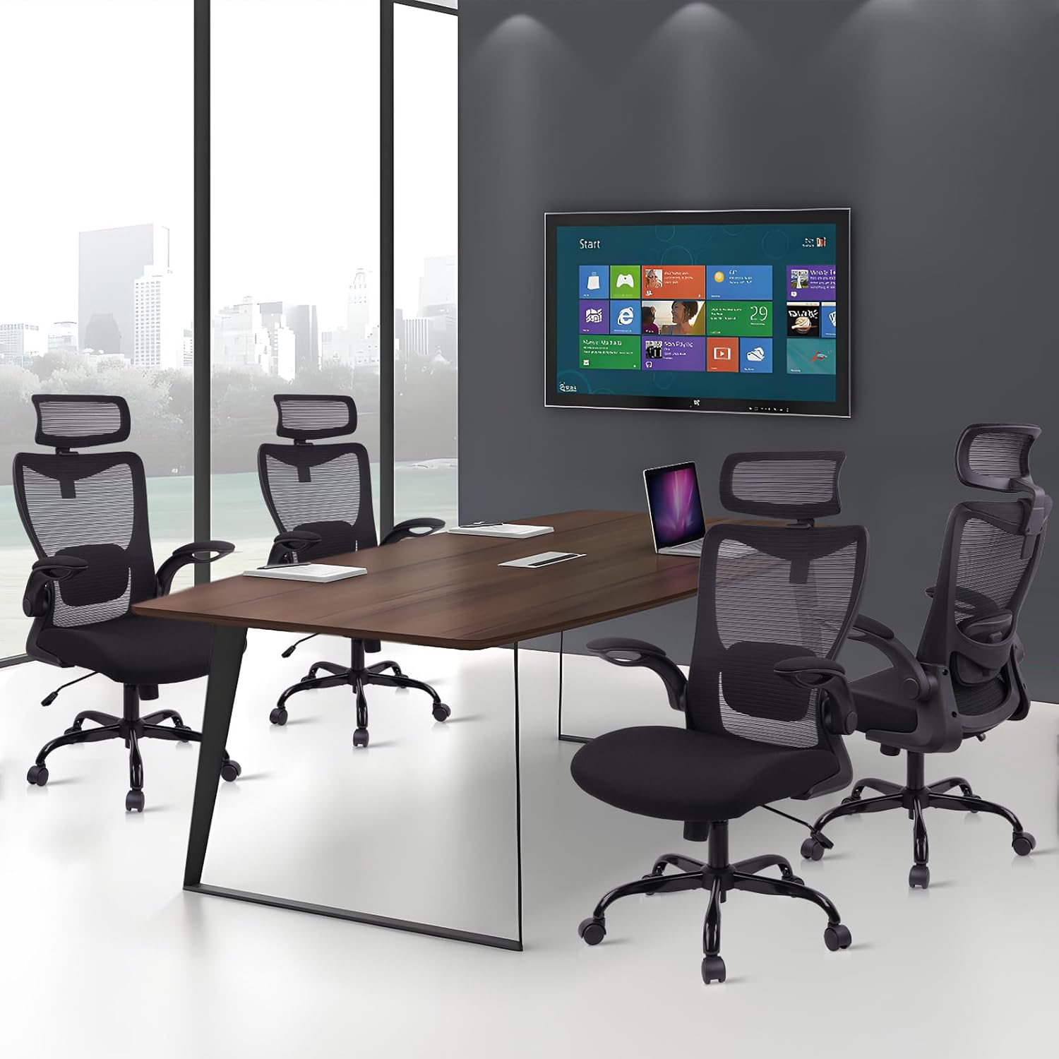 CLATINA Heavy Duty Ergonomic Mesh Office Chair 400LBS, Big and Tall Desk Chair with Adjustable Lumbar Support & Headrest, Flip Up Padded Arms, High Back Computer Chair for Home Office, Black, 8 Pack