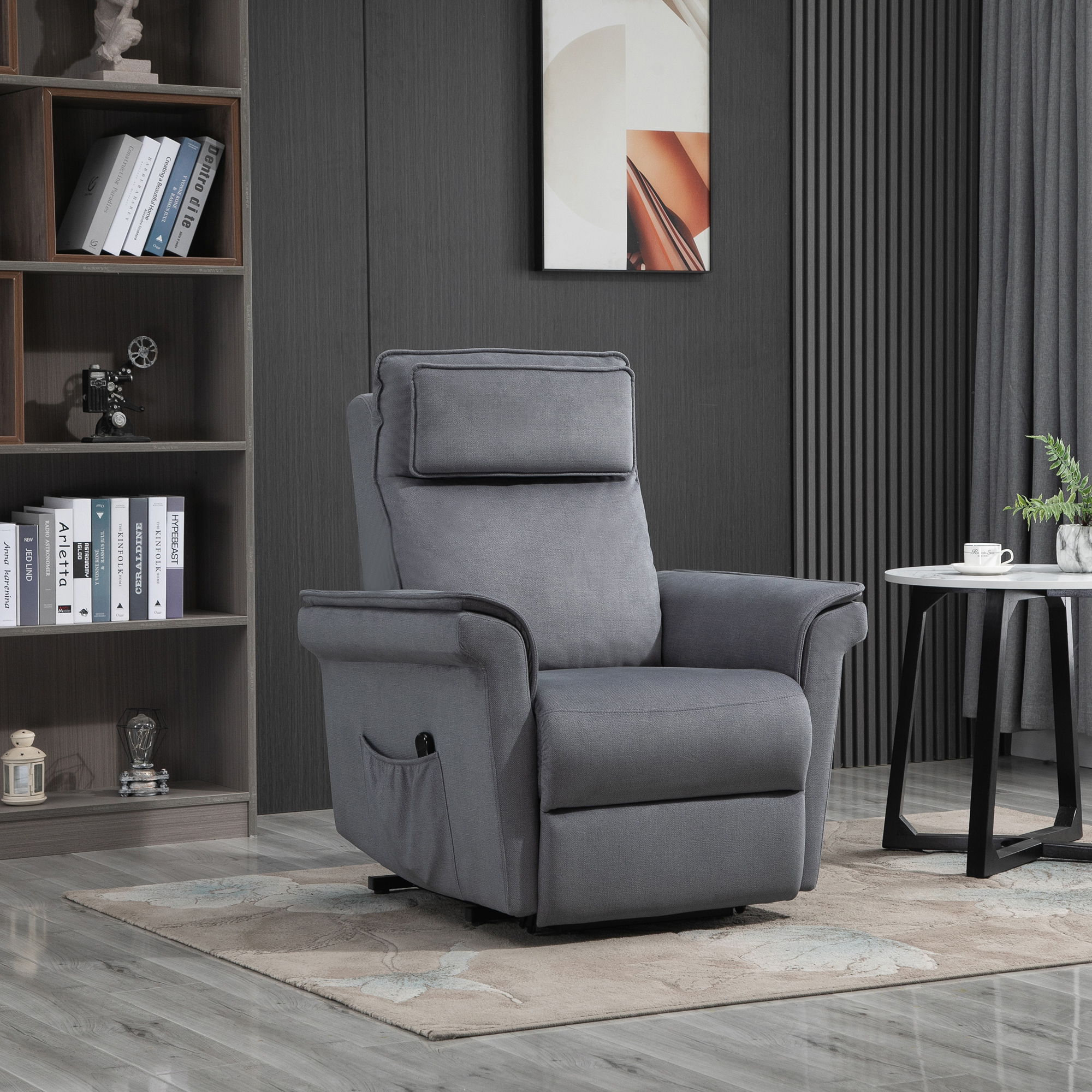 HOMCOM Sessel mit Aufstehhilfe Fernsehsessel Massagesessel Relaxsessel elektrisch Aufstehsessel mit Liegefunktion Leinen-Touch Stahl Grau 86 x 95 x 106 cm