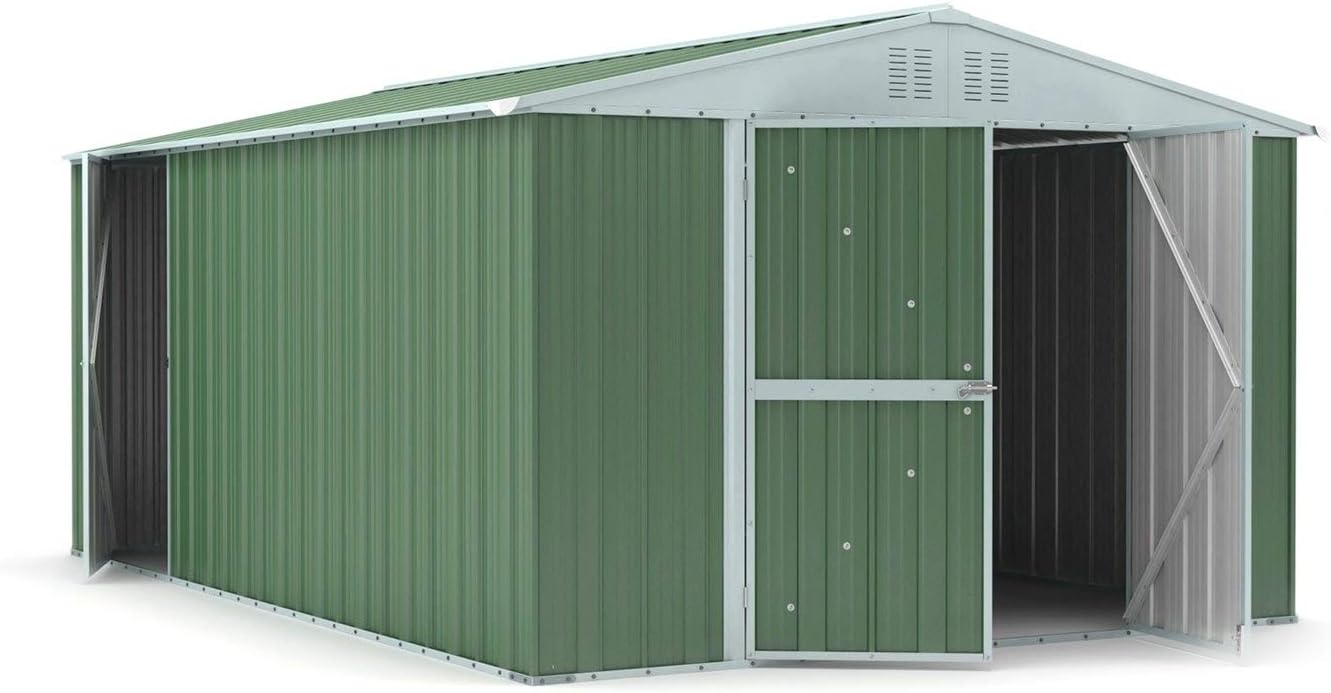 Box in Acciaio Zincato Casetta da Giardino in Lamiera 3.27 x 4.59 m x h2.17 m - 201 KG – 15,01 metri quadri (Verde)