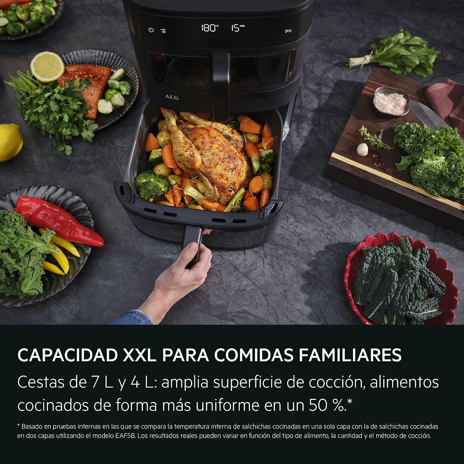 AEG Friggitrice ad aria calda a doppio cestello, 11 l, 2 scomparti per frittura parallela, cuocere grigliate, finestre e illuminazione interna, 8 programmi automatici, lavabile in lavastoviglie