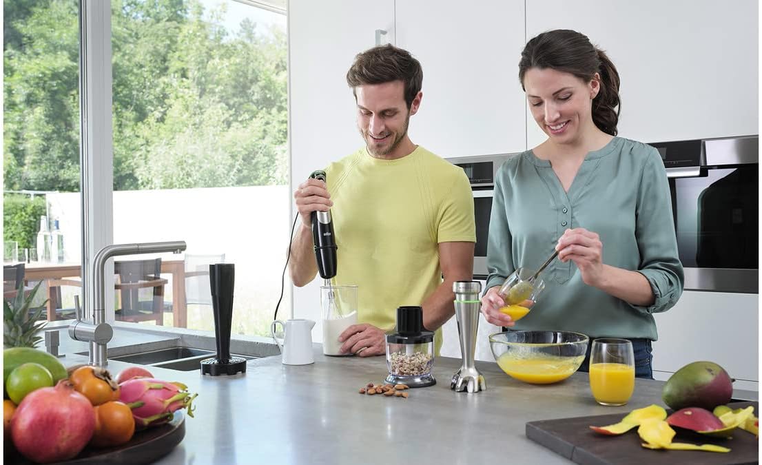 Braun MultiQuick 9 MQ 9187XLI staafmixer �C Staafmixer met Active PowerDrive technologie en 5 accessoires voor hakken, pureren, kloppen en crushen van ijs, 1200 watt, zwart/roestvrij staal