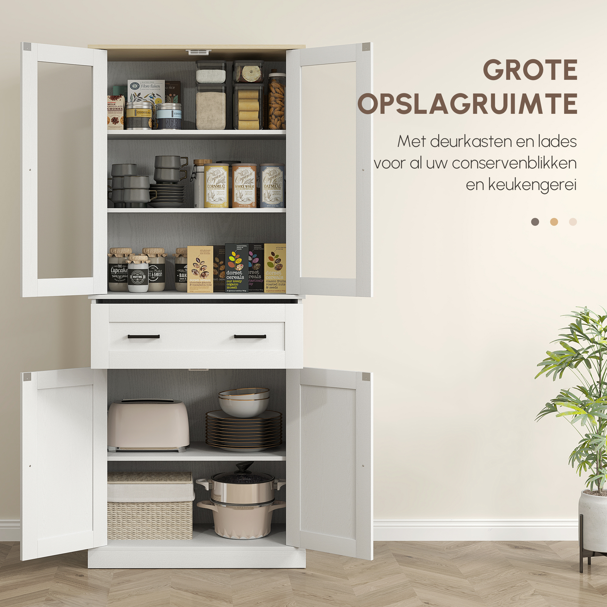 Keukenkast, Buffet, Acrylfront, Lades, 76 x 40 x 182,5 cm, Cr��mewit