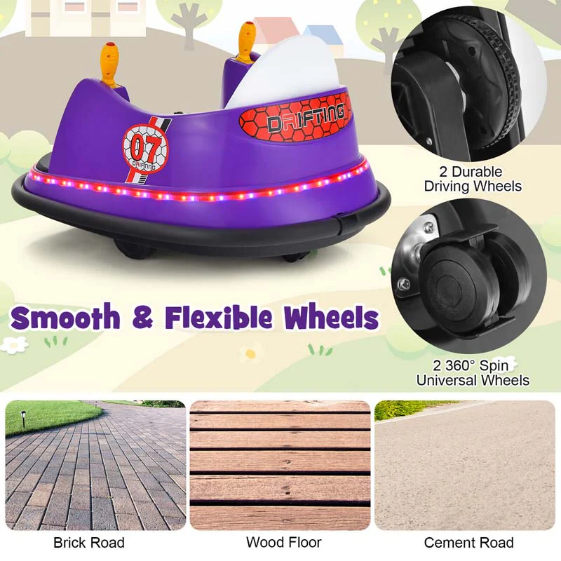 12V Toddler Bumping Car Battery Powered Baby Ride On Bumper Car With Dual Joysticks Flashing Led Light Amp 360 Degree Spin
