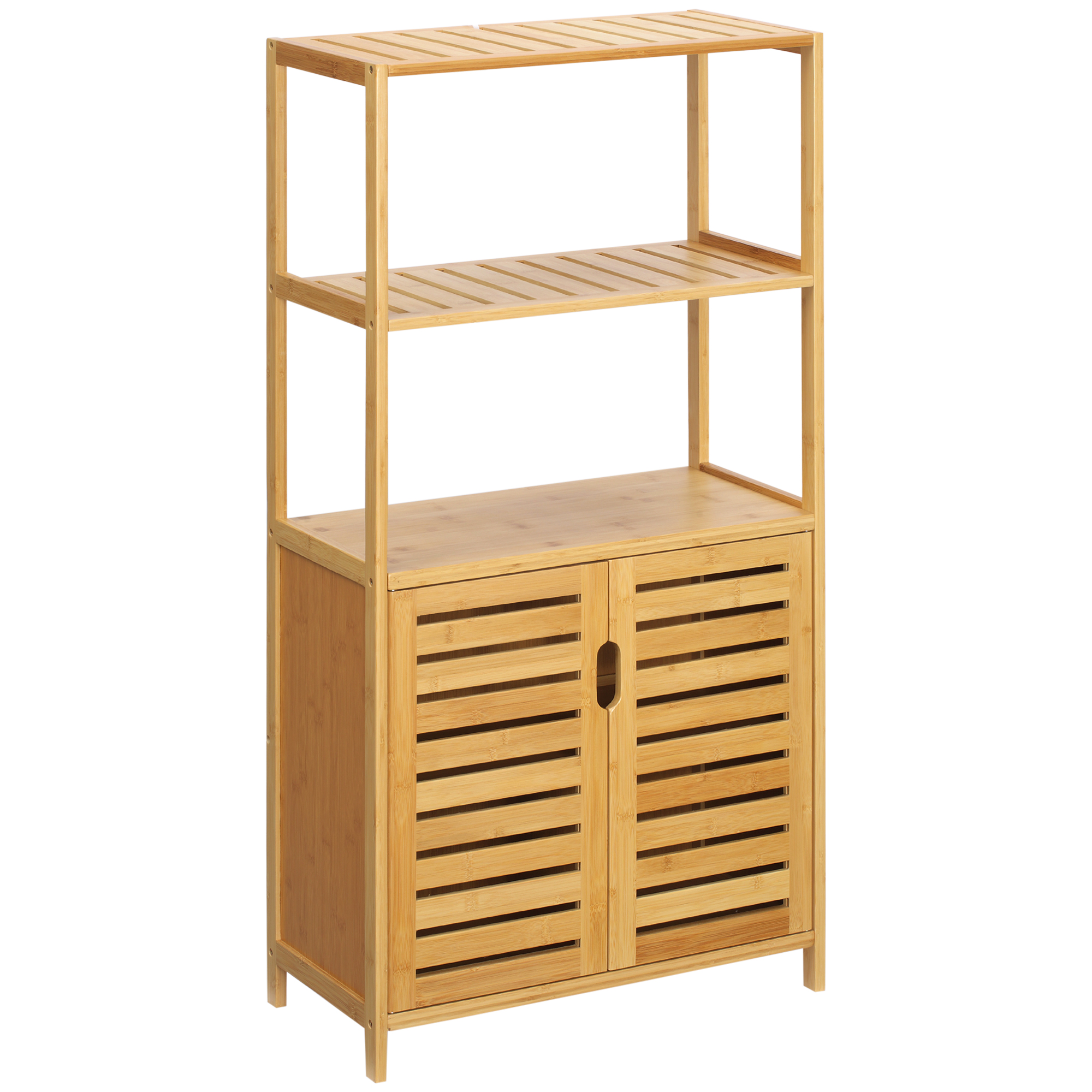 kleankin Badezimmerschrank, Badezimmerkommode mit Lamellentüren, Badregal, Bambusholz, Naturholz