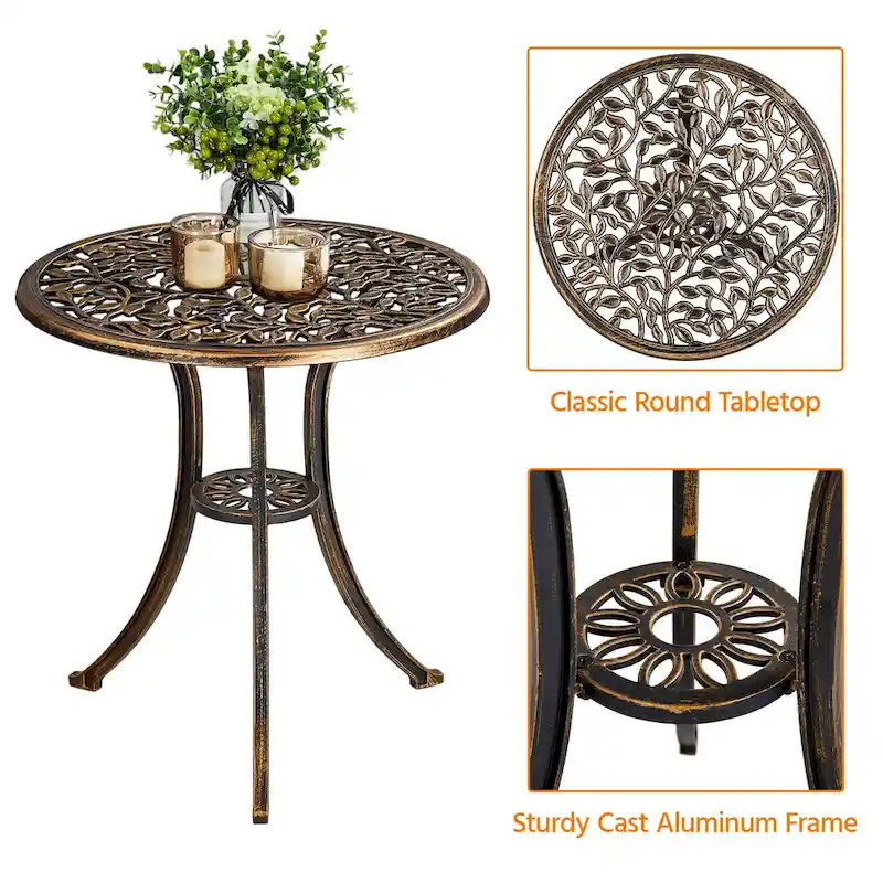 Yaheetech 3-Piece Aluminum Patio Bistro Table Set Antique Chair Sets