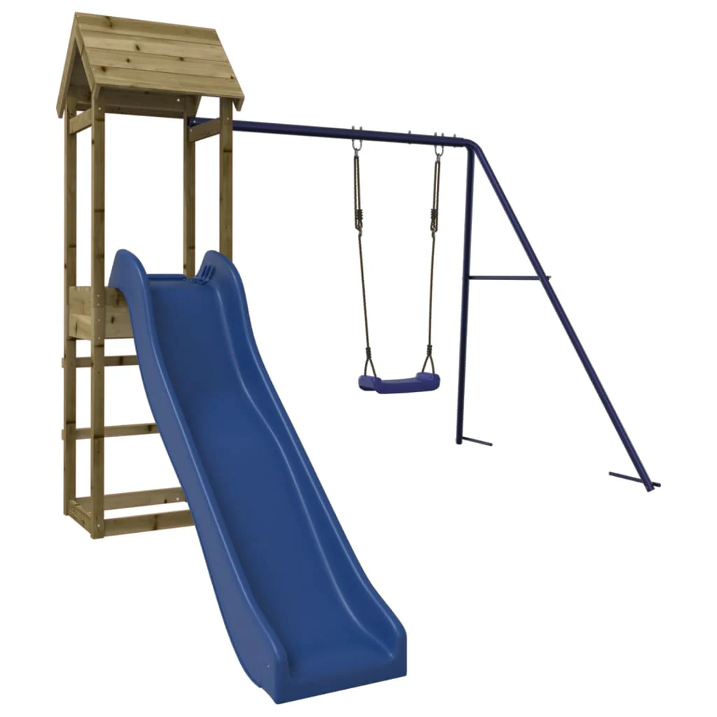 Altalena con Scivolo in Legno di Pino Impregnato – Set Giochi da Giardino 238x315x194 cm