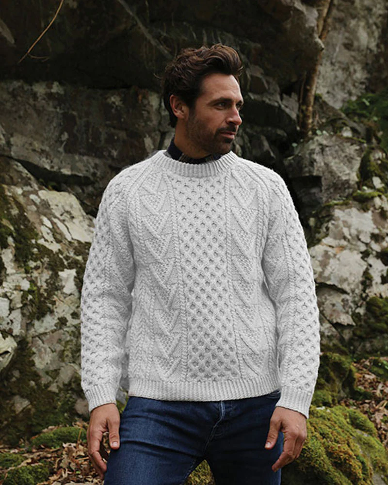 Handknit Crew Neck Unisex Sweater , Natural