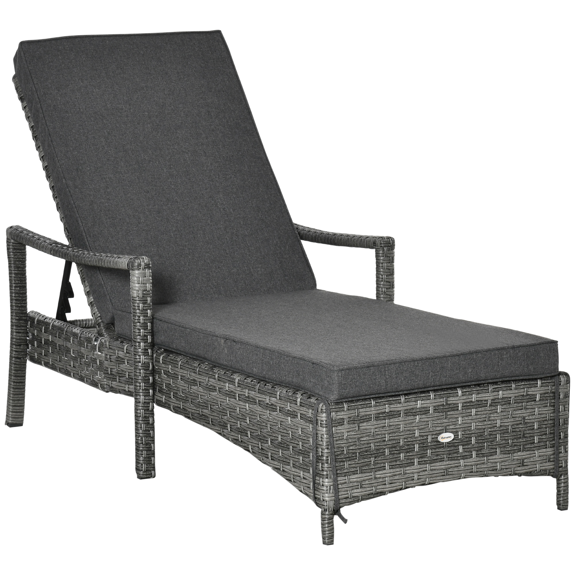 Outsunny Sonnenliege Polyrattan Gartenliege Rattanliege Gartenmöbel Liege mit Polsterauflage 4 Stufen verstellbar Grau 192 x 72 x 52,5 cm