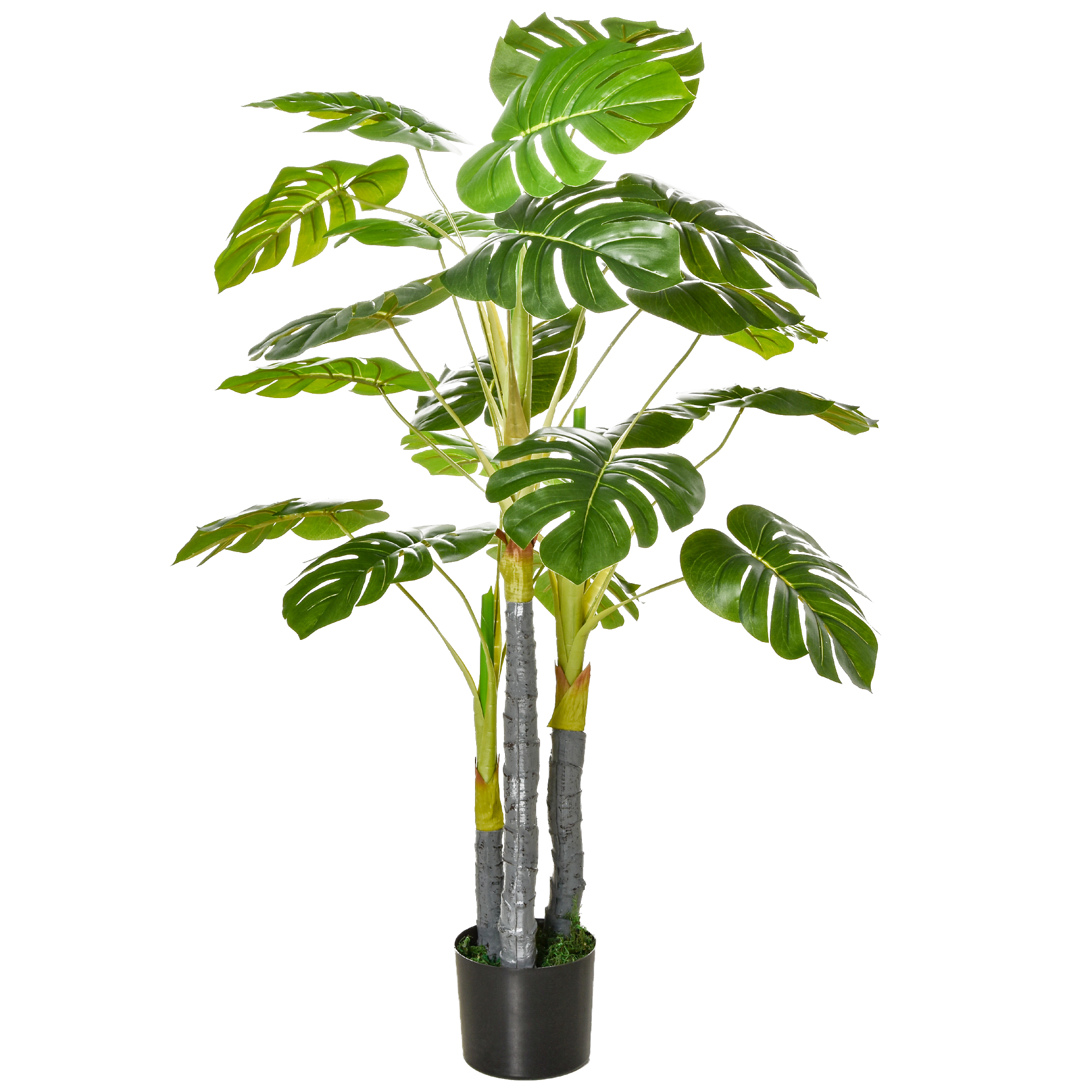 HOMCOM Künstlicher Baum Kunstpflanze Monstera H.1,2 m Stamm Äste Moosflecken Schildförmige Blätter Realistisch Stabiler Topf Enthalten