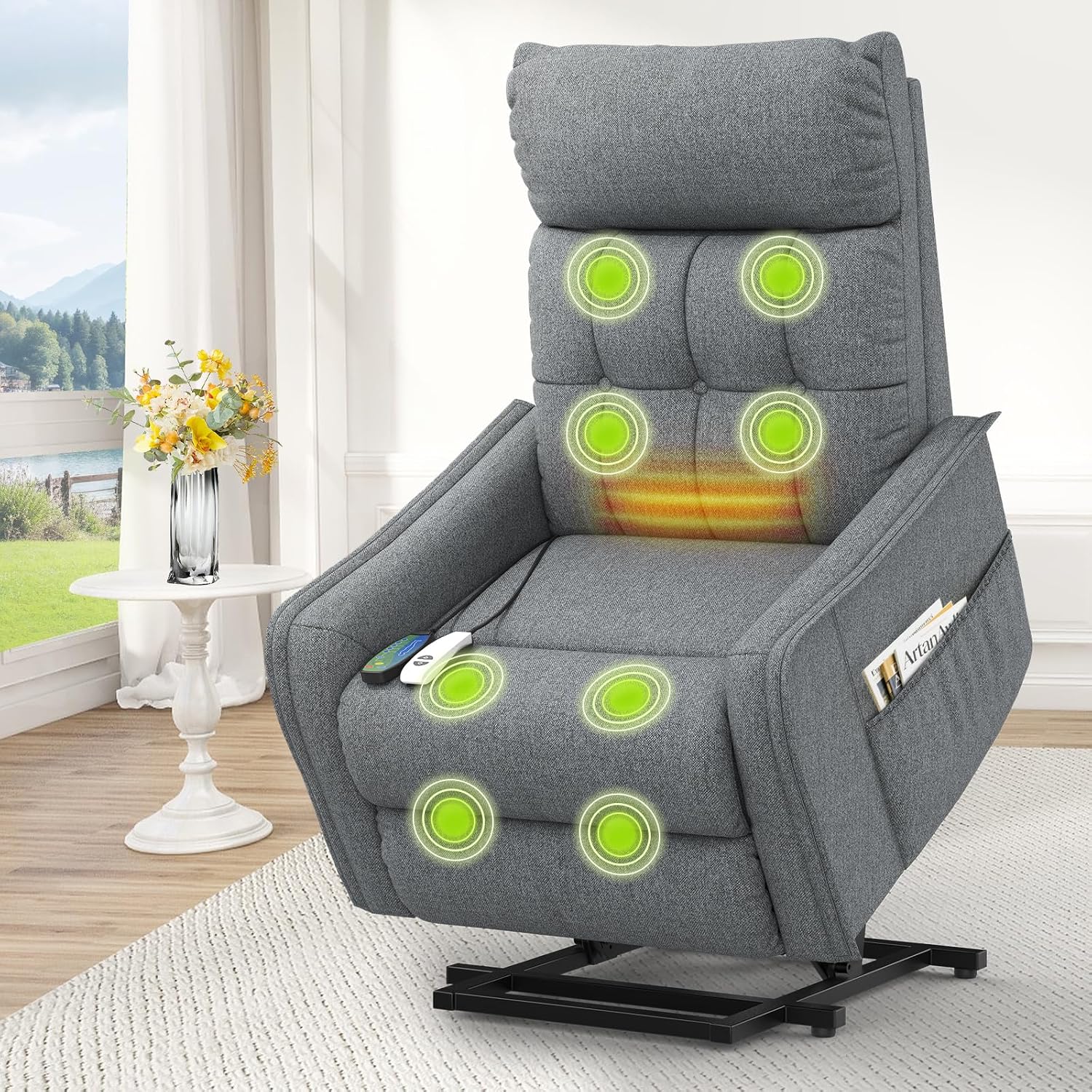 Fernsehsessel Relaxsessel mit Aufstehhilfe, Wohnzimmer-Sessel mit 2 Fernbedienungen, TV-Sessel, Ruhesessel, Polstersessel