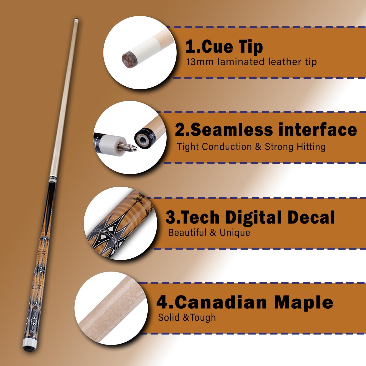 Sinsilvie 13mm 58 Pollici 19 20 Once Stecche Biliardo Pool,1/2 Maple Pool Cue Stick,Bastone da Biliardo da Bar per Uomini e Donne.