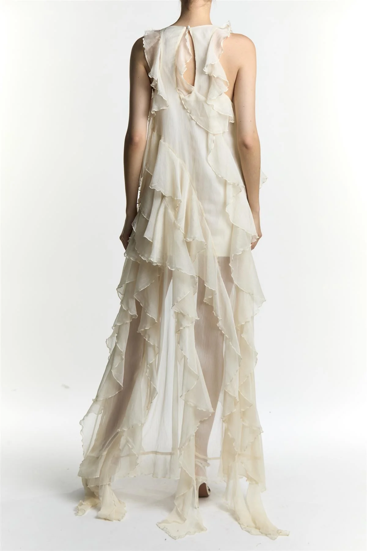 Liv Cream Ruffle High Neck Maxi Dress