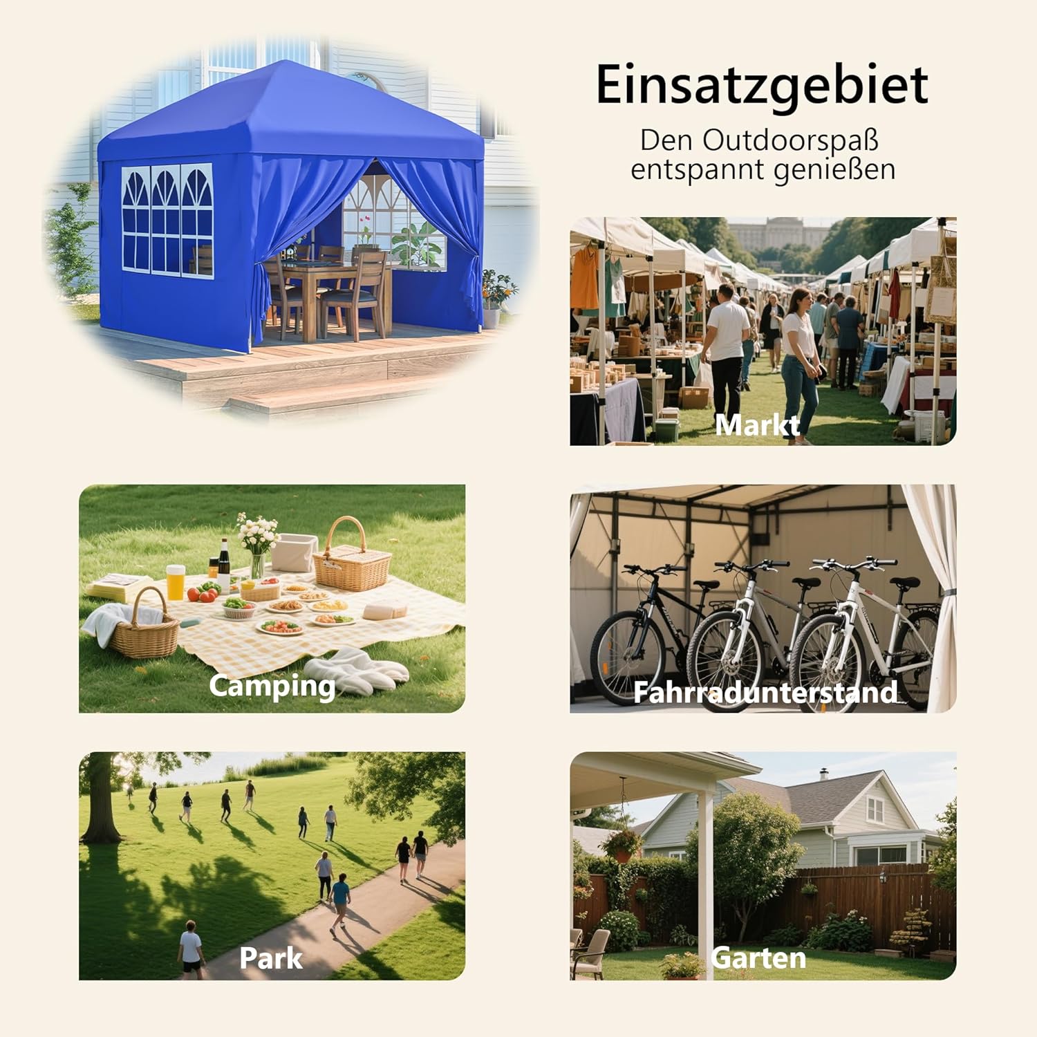 Sonnenschutz Überdachung Terrasse Garten Pavillon 3x3m wasserdicht stabil Winterfest mit 4 Seitenwänden höhenverstellbar Faltpavillon für Camping Party & Hochzeit inkl. Sandsäcke & Abspannseile