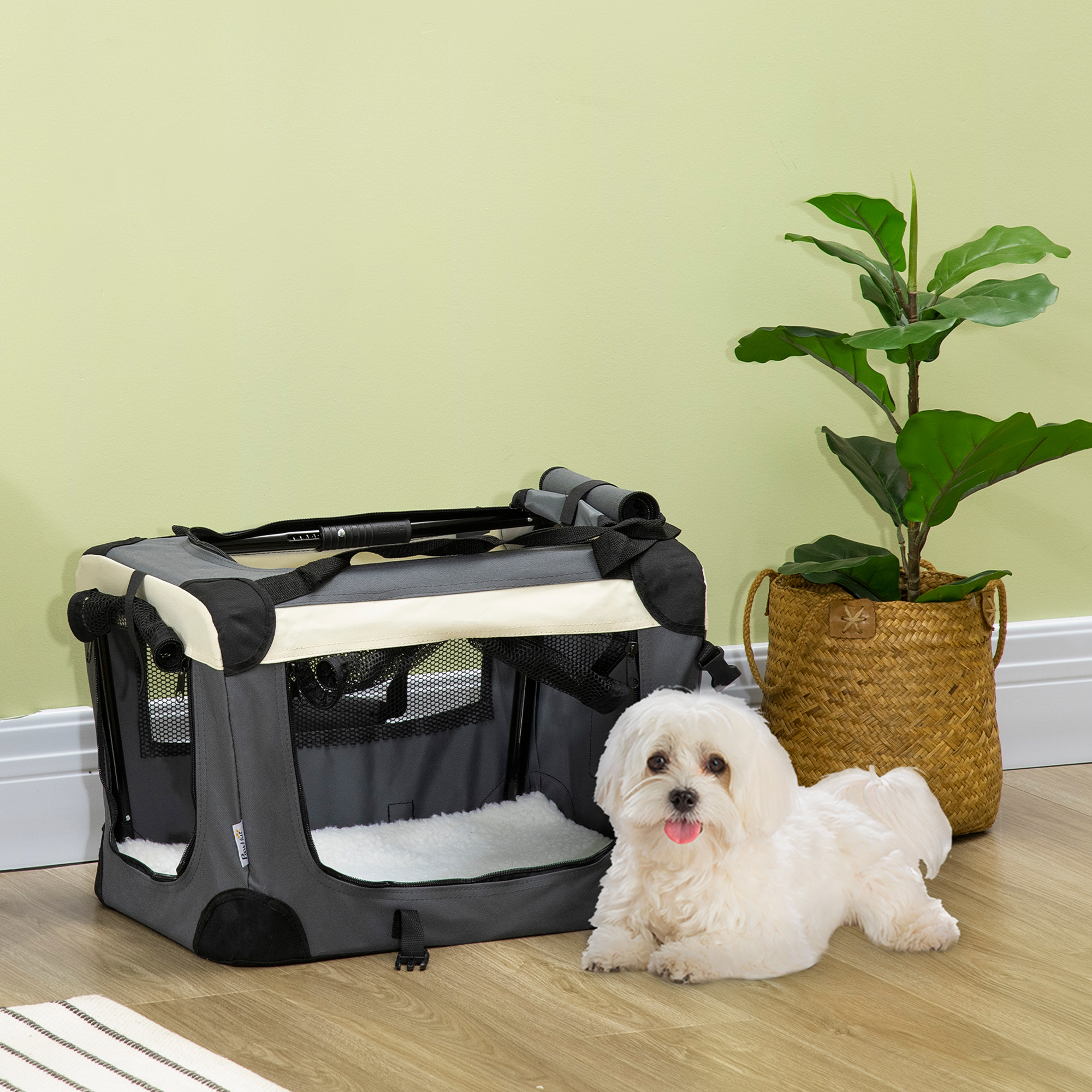 PawHut Transporttasche, Transportbox, für Katzen und kleine Hunde, faltbar, 3 Türen, grau, 50,5 x 33,5 x 35cm