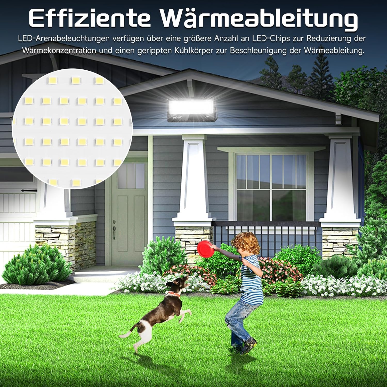 LED Strahler 1000W 100000LM Fluter Flutlicht Außenstrahler - 2Pcs 6500K Kaltweiß Superhell Scheinwerfer Wandleuchte, IP65 Wasserfest Innen- Außenbeleuchtung für Garten Hof Garage Hotel Rasen