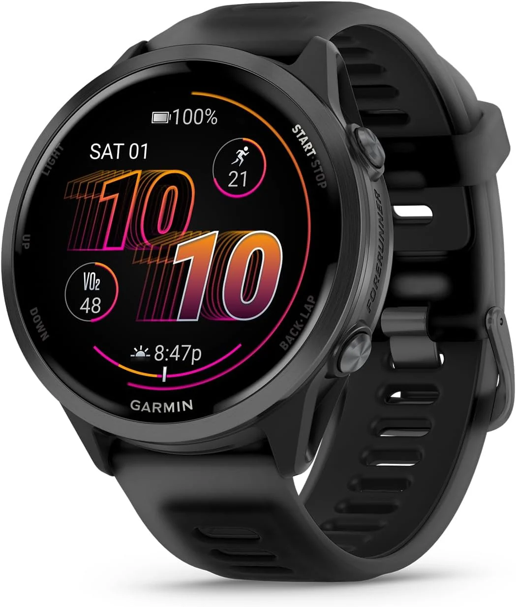 Garmin Forerunner 570, 47 mm, schiefergraues Aluminium mit durchscheinendem schwarz/schwarzem, fortschrittliche GPS-Lauf- und Triathlon-Smartwatch
