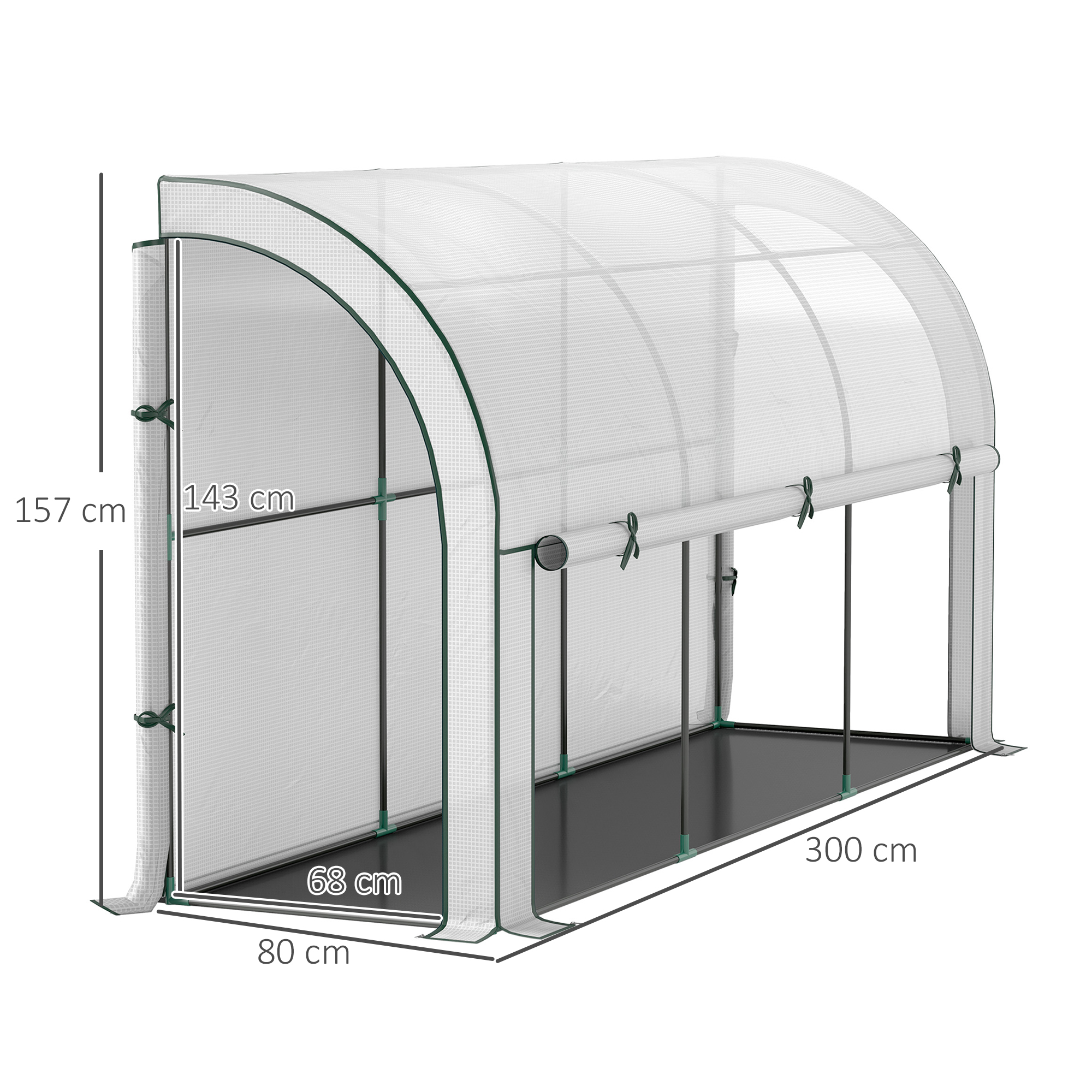 Muurgemonteerd Kas, Toegankelijk Plantenhuis, Kunststof Zeil, 300 x 80 x 157 cm, Wit