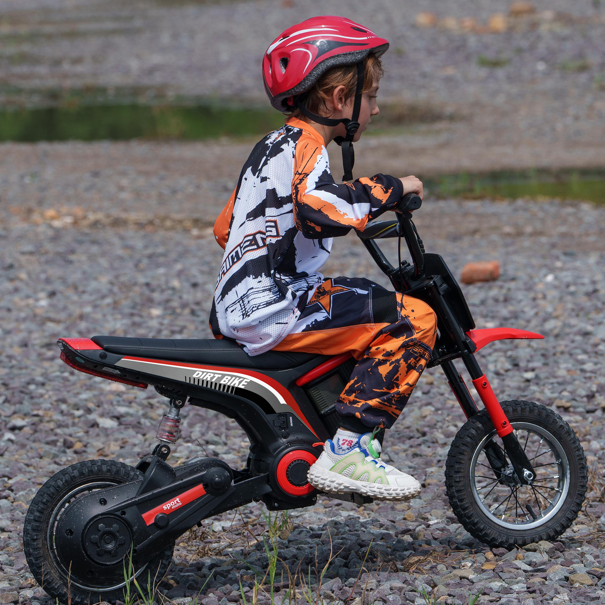 Elektrische Kindermotorfiets, 24V met Toeter en Verlichting, Draaigashendel, 8-16 km/u, 8-12 Jaar, Rood