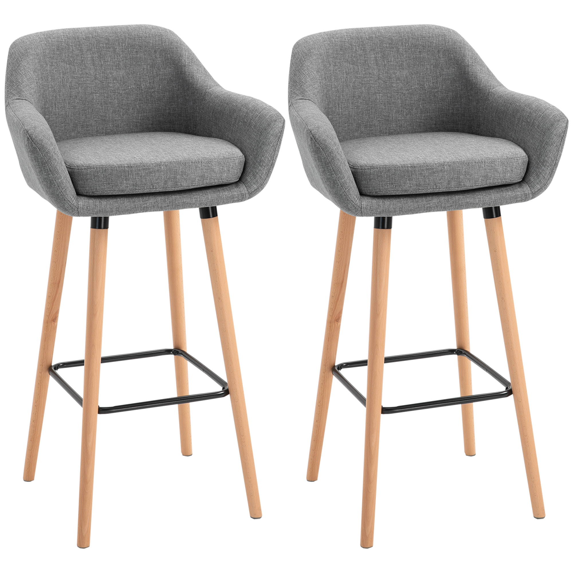 HOMCOM 2er-Set Barhocker, inkl. Fußstütze, Massivholz, 55 cm x 48c m x 100 cm,  Grau