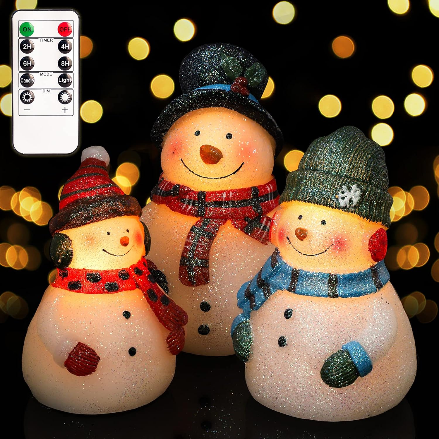 Weihnachten LED flammenlose Kerzen, Schneemann Neuheit Beleuchtung Batteriebetriebene Fernbedienung, Echtwachs LED Flackernde Kerzen Dekorativ für Urlaub, Schlafzimmer, Party (Schneemann-1)