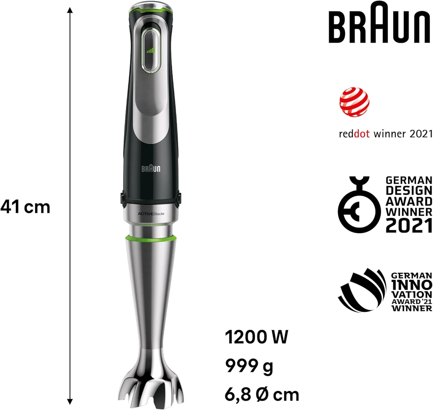 Braun MultiQuick 9 MQ 9187XLI staafmixer �C Staafmixer met Active PowerDrive technologie en 5 accessoires voor hakken, pureren, kloppen en crushen van ijs, 1200 watt, zwart/roestvrij staal