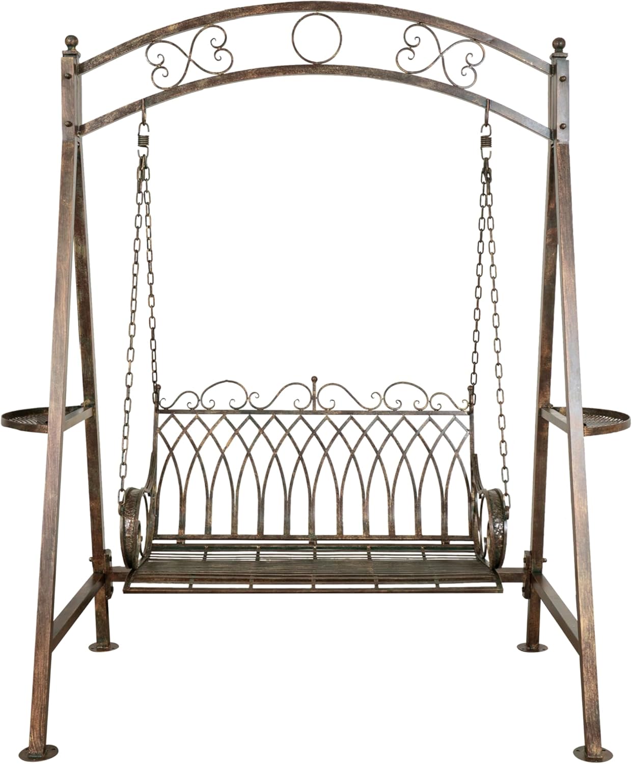 Biscottini Garden Swing Chair 2 Seater 220 x 198 x 100 cm - Iron Bench - Garden Bench for Outdoor Use in Antique Wrought Iron - Outdoor Garden Rocking Chair