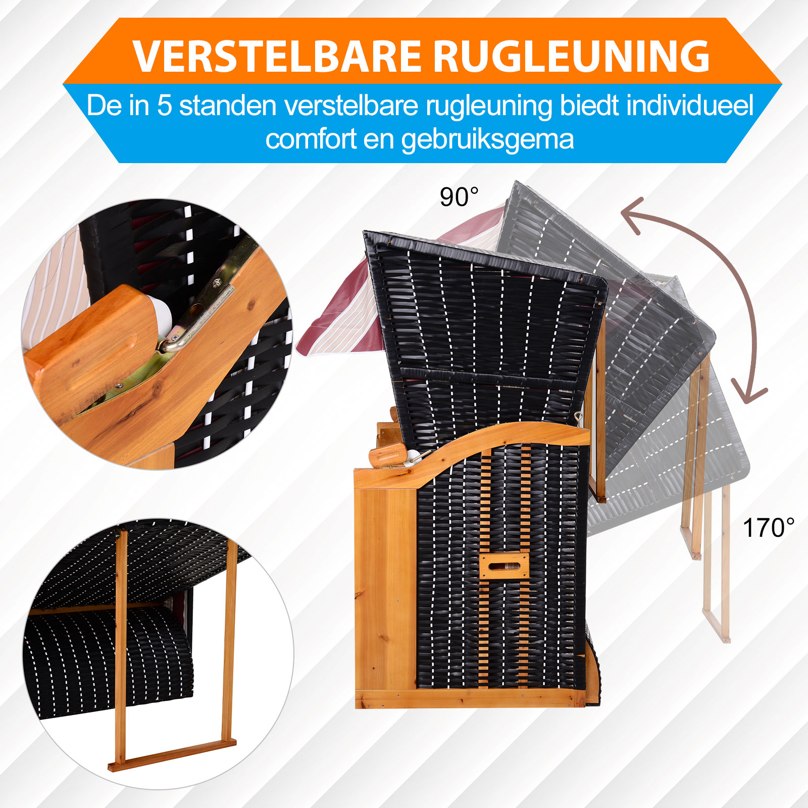 Dubbele ligstoel met dak dubbele ligstoel chaise longue voetensteun PE rotan rood