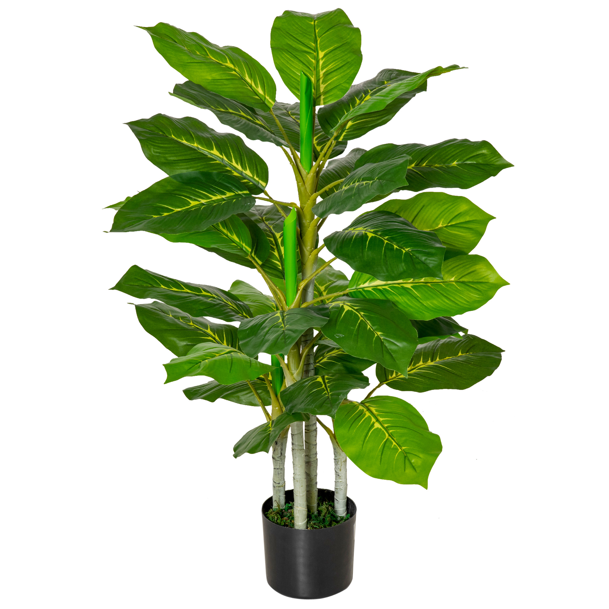 HOMCOM Künstliche Grünpflanze 95 cm mit 33 Blättern und schwarzem Topf Ø15x13 cm, aus PEVA, PE und Zement
