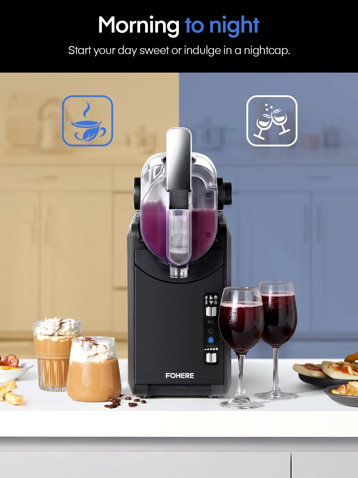 5-in-1 Slushie Machine, No Ice Needed, 15 Min Slushy Machine for Home with Self-Cleaning, Professional Frozen Drink Maker, 5 Preset Programs, Frozen Margaritas, Frapp??s, Milkshakes, and More, FOHERE