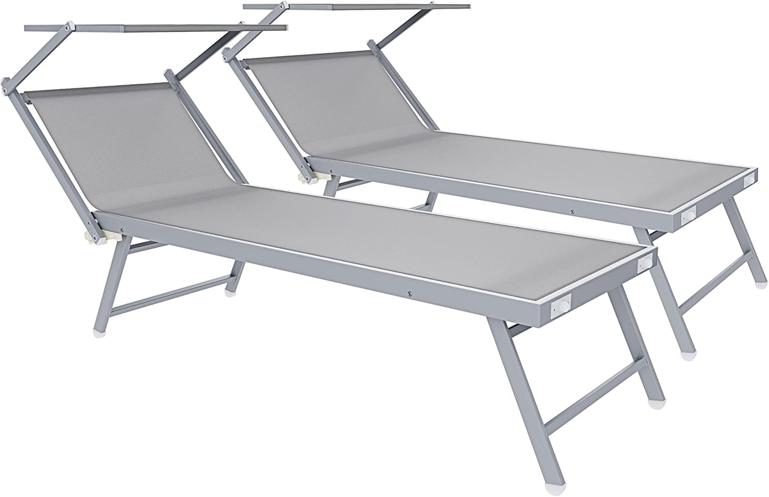 Coppia Di Lettini Prendisole Pieghevole Professionale In Alluminio Tettuccio Orientabile Tettino Parasole Sdraio Lettino Prendi Sole Mare Spiaggia Piscina Giardino 182 x 60 x 38 cm (Beige)