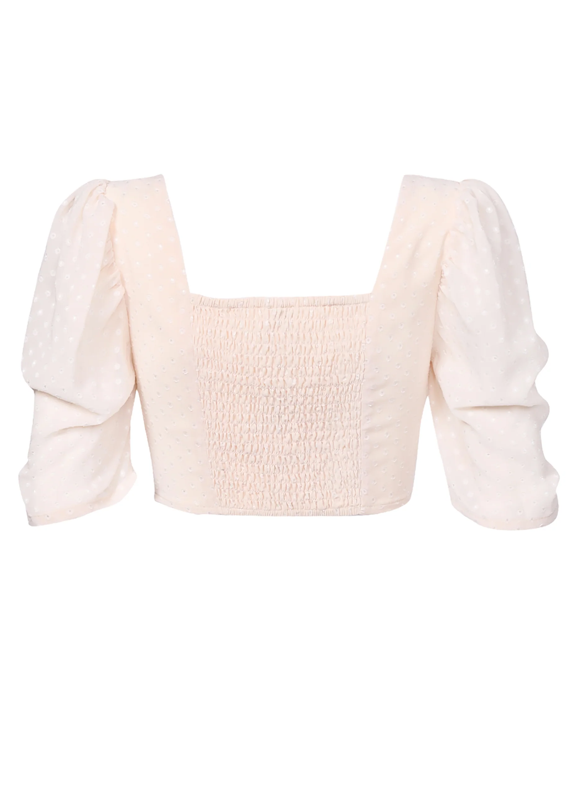 Cream Dobby Spot Cropped Top
