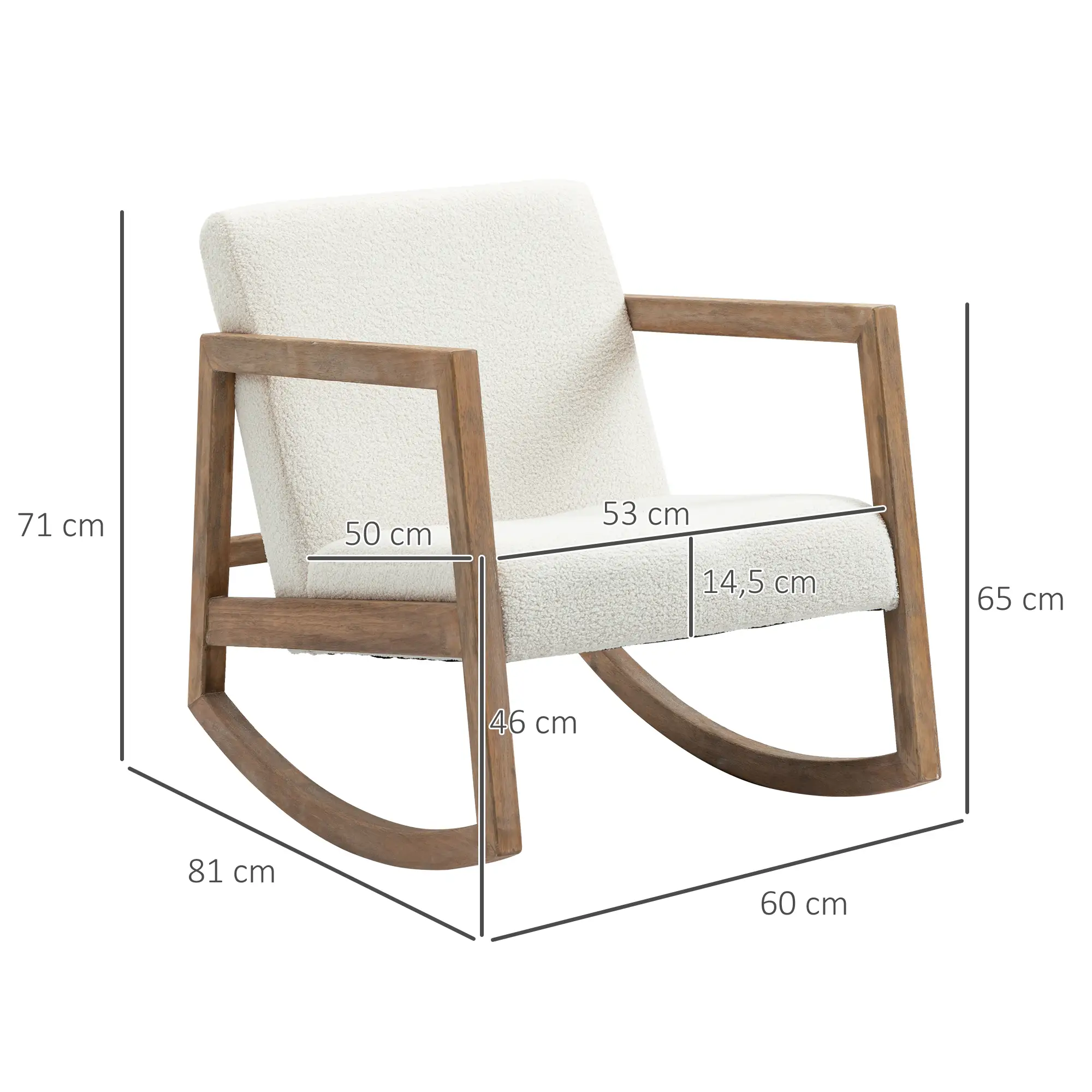 HOMCOM Schaukelstuhl Relaxstuhl mit Holzrahmen Teddyfleece cremeweiß