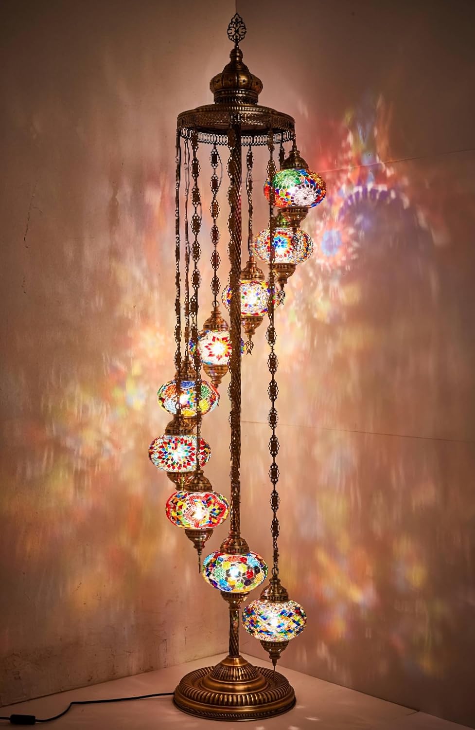 DEMMEX 9 Globe Moroccan Turkish Mosaic Floor Lamp - Handmade Bohemian Style Lighting 70'' High for Bedroom Living Room - Elegant Decoration - Accent