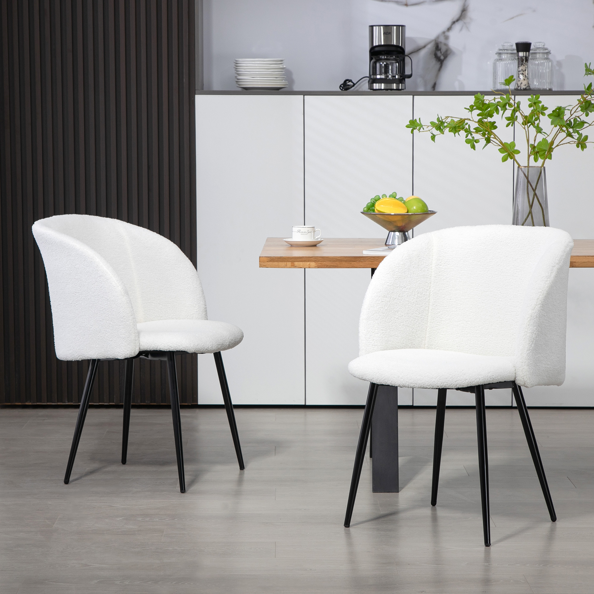 HOMCOM Set mit 2 Esszimmerstühlen mit Stoffrückenlehne und Stahlbeinen 55 x 62 x 80 cm weiß schwarz