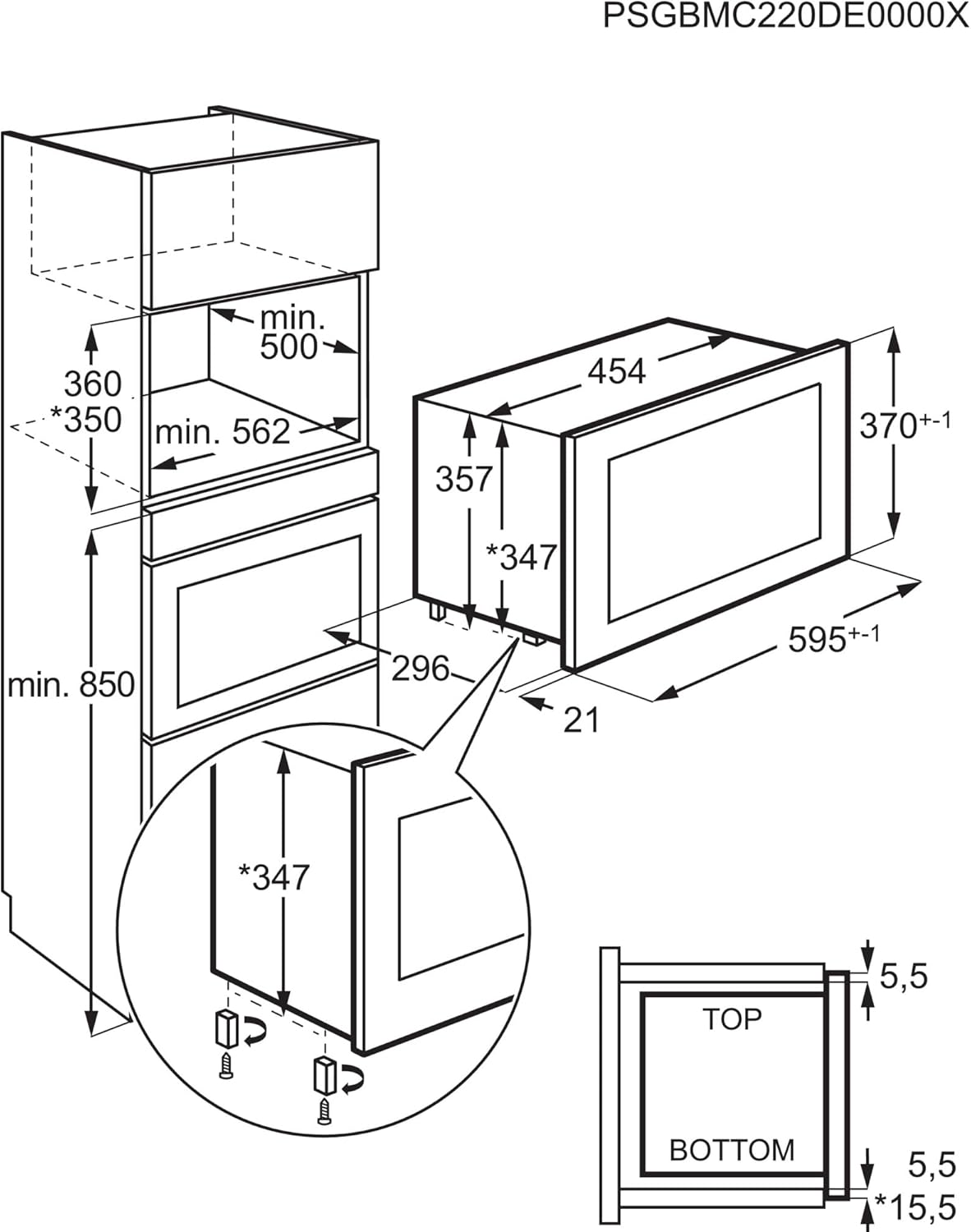 AEG Einbau-Mikrowelle Serie 6000 mit Steam Set - 60 cm - 17 L Garraum - Touch-Bedienung - Display mit Uhr - Auftau-Funktion - Drehteller Ø 272 mm - Schwarz - TB6SM171DB