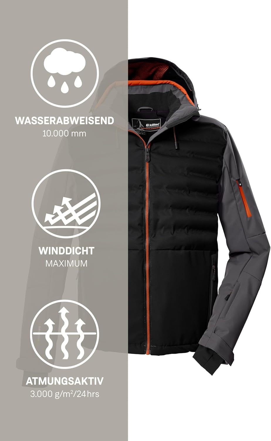 Killtec Herren Ksw 72 Mn Ski Jckt Hybridjacke/Steppjacke mit abzipbarer Kapuze und Schneefang