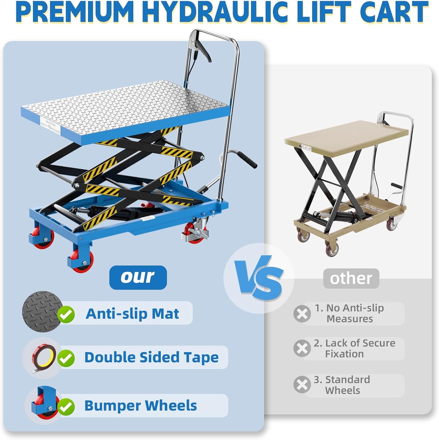 Hydraulic Lift Table Cart, 330lb Capacity, 50