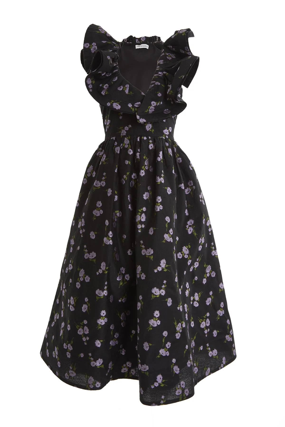 Peyton Black Floral Brocade Ruffle Midi Dress