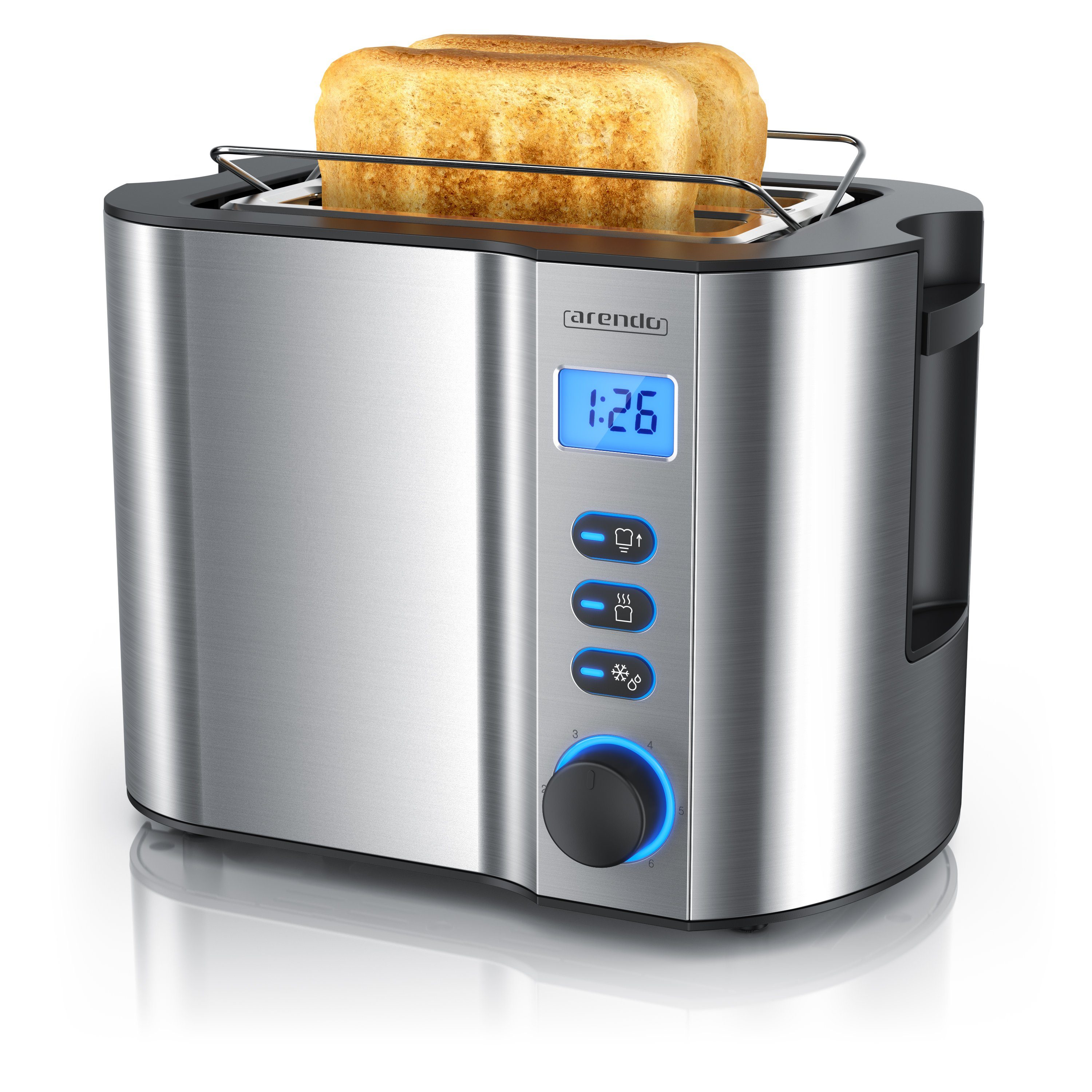 Toaster Edelstahl, 2 Scheiben Kurz, Kurzschlitz, Display, Restzeitanzeige
