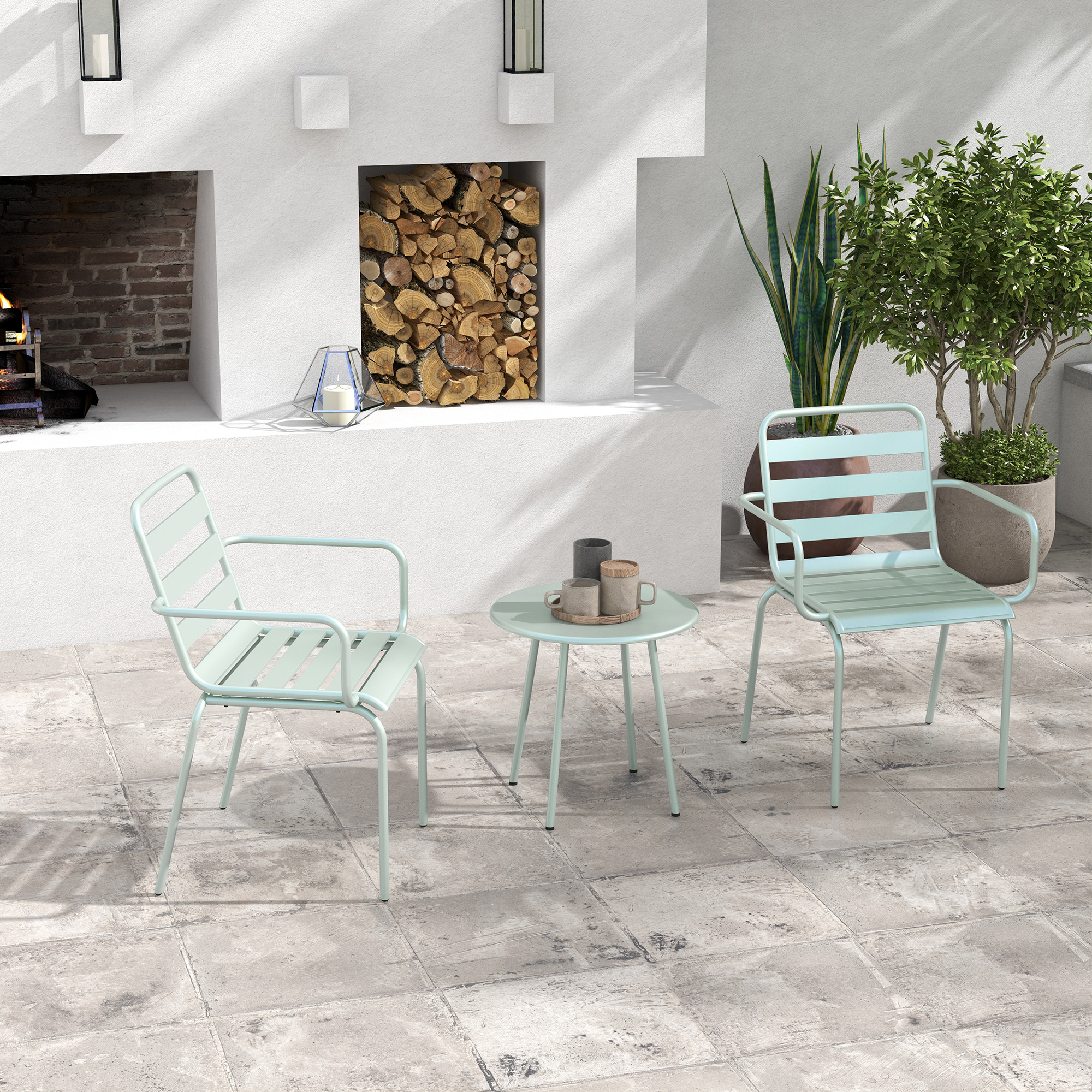 Outsunny 3teiliges Bistro-Set Balkonbistro-Set 2er-Bistroset, klappbar, modernes Design, 51 x 58 x 78 cm, Grün